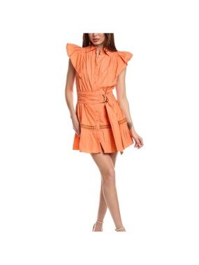 Ramy Brook Coral-Orange Flutter Sleeve Belted Mini Dress